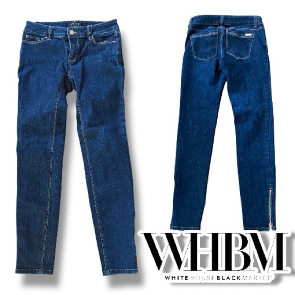 Women Pants, White House Black Market Women's Dark Blue Jeans, Skinny Zipper 00